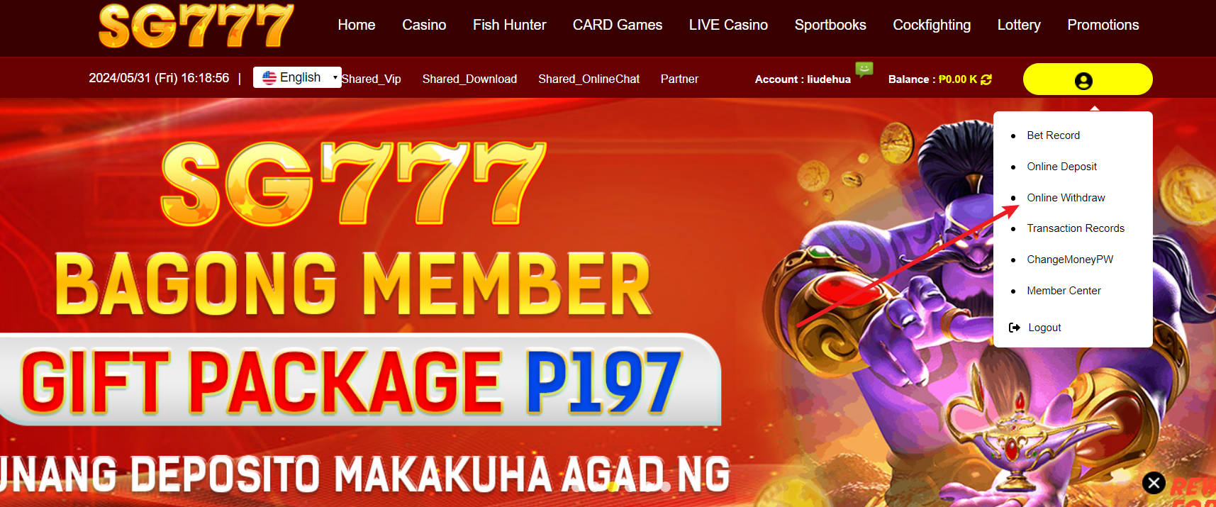 Online withdraw at sg777